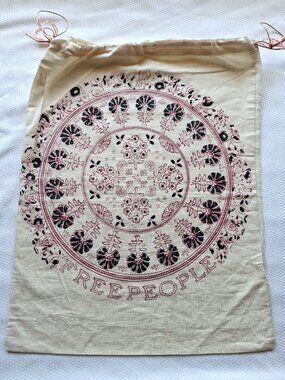 Free People Logo Dust Bag White Blue Boho Drawstring for Handbags Shoes 20 x 15"